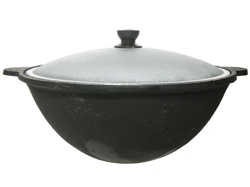 Казан 12л узбекский чугунный с алюминиевой крышкой круглое дно (г.Наманган)