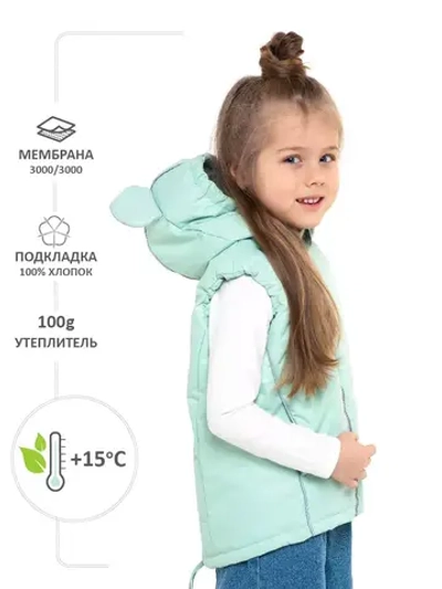 Жилетка утепленная с ушками и капюшоном осенняя