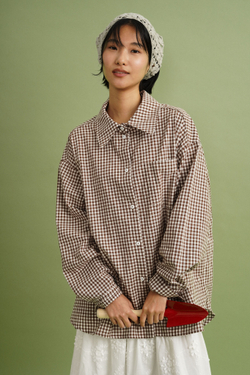 Рубашка оверсайз с карманами, коричневая клетка