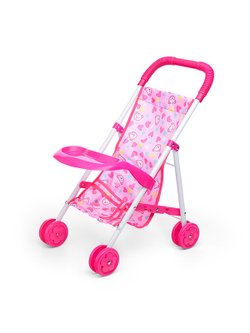 Коляска кукольная, складная, розовая, с принтом (CS6819B)