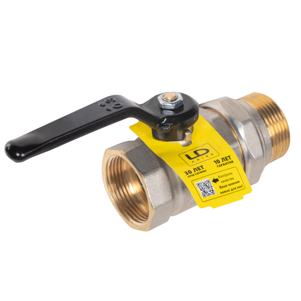 Кран шаровой латунный LD Pride 47.32.В-ГШ.Р Ду 32 Ру 25 (рычаг с бир.)