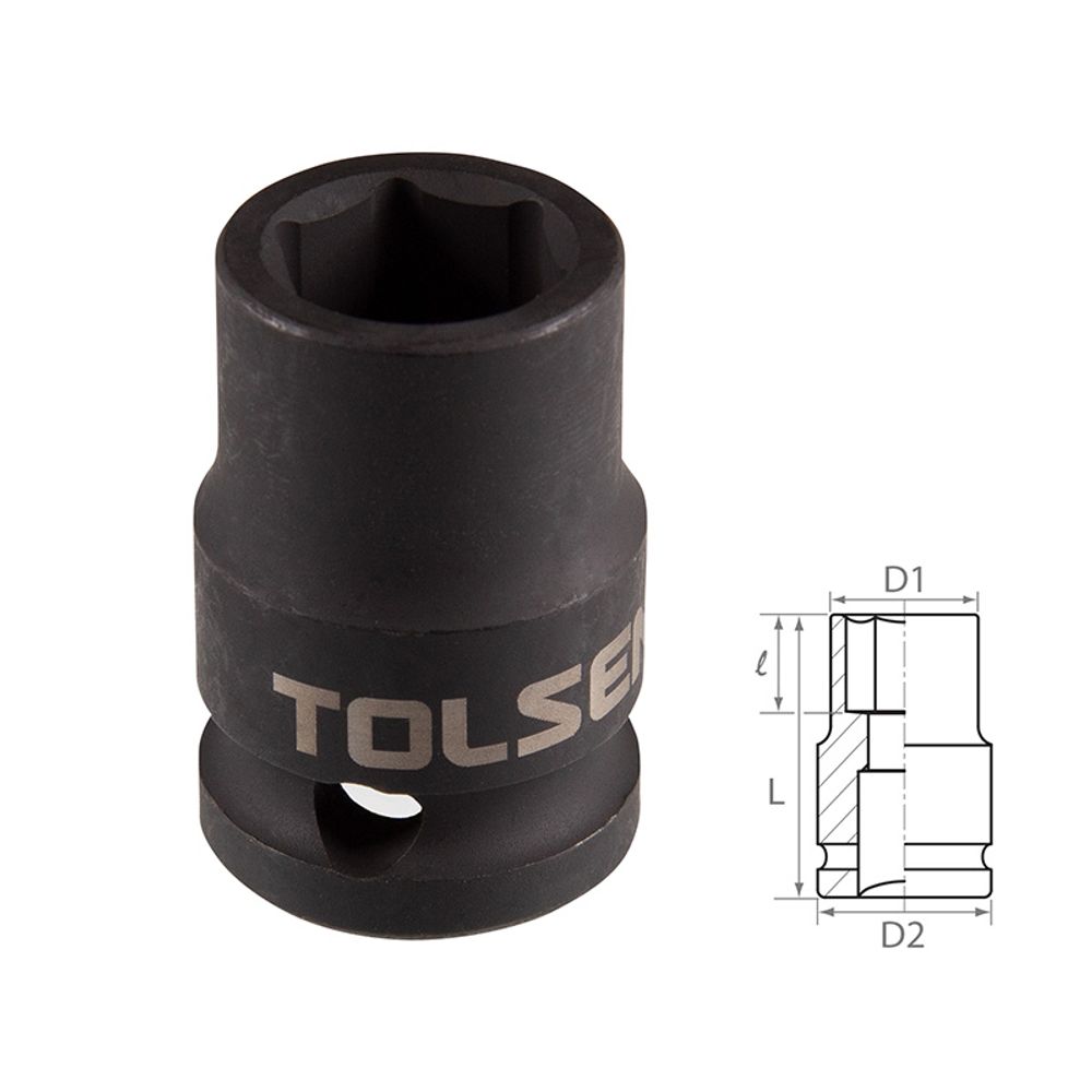 TOLSEN (TT18216) Головка торцевая ударная шестигранная 1/2", 16 мм