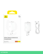 Сетевое зарядное устройство Baseus GaN6 Pro 65W EU Moon White (P10162701213-00)