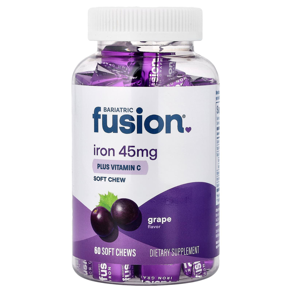 Bariatric Fusion, жевательная добавка с железом и витамином C, со вкусом винограда, 60 жевательных таблеток