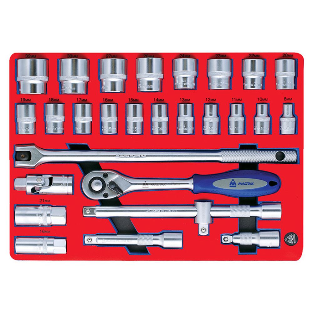 МАСТАК (5-004028) Набор торцевых головок 1/2&quot; с принадлежностями, ложемент, 28 предметов