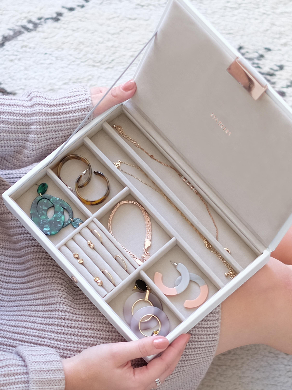 Органайзер для украшений Stackers Classic Jewellery Box Lid - Taupe Woven (Sage Green / светло-зеленый / Sage Green)