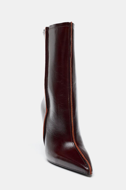 ZARA КОЖАНЫЕ БОТИЛЬОНЫ С ОСТРЫМ НОСОМ, КОРИЧНЕВЫЙ