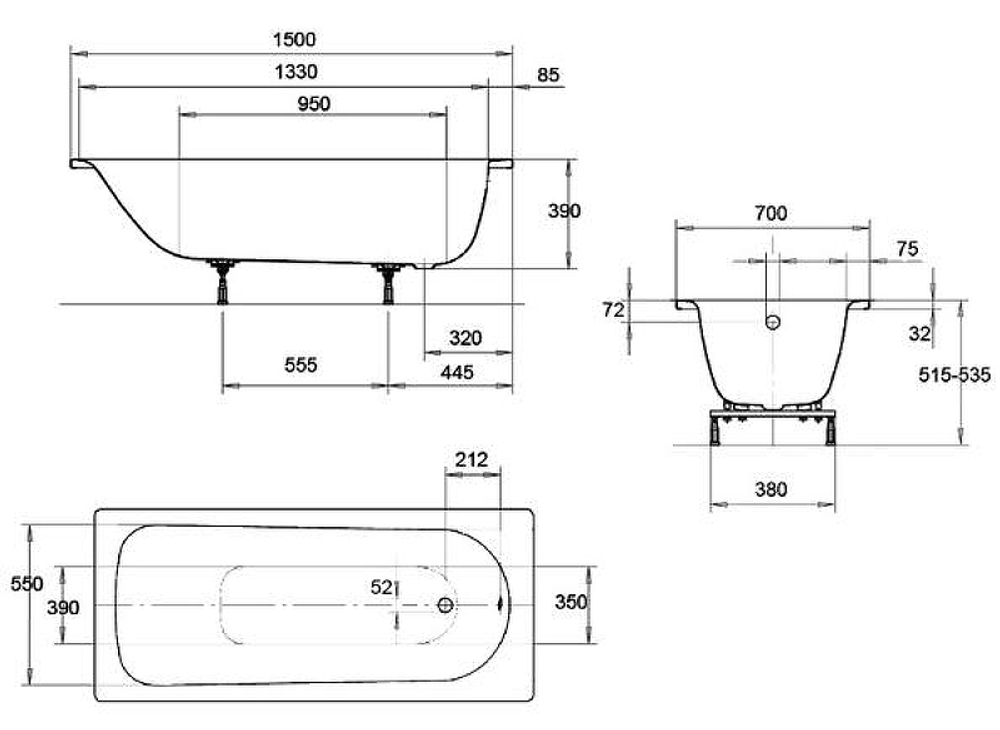 Стальная ванна Kaldewei Eurowa (Калдевей Еврова) 150x70 mod. 310-1
