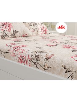 Простынь на резинке Сказка "Пионы на льне" 160х200 см , лён