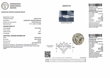 Лабораторно-выращенный бриллиант Кр-57 5.17-5.20 мм D/VS1 0.52 ct