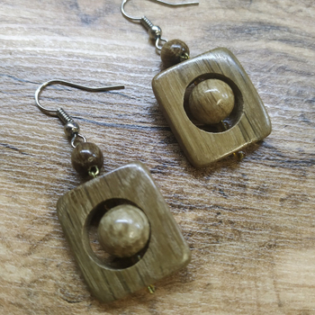 Серьги Квадроглазки, дерево, цвет темно-коричневый, 20x30 мм