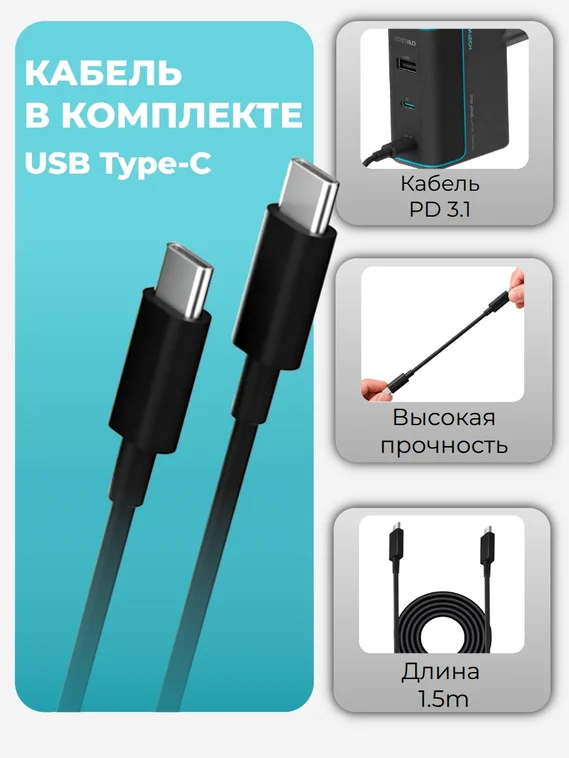 Быстрое зарядное устройство CUKTECH Gan 100W с кабелем USB C, 3-портовый PD, AD1003EU Gray