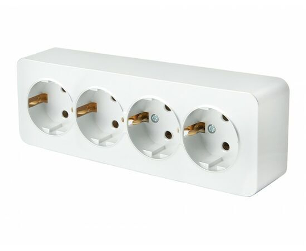 Розетка 4-местная с заземлением открытой установки, 250В, 16А, IP20, серия София, белый, MST16-14-01, STEKKER 49308