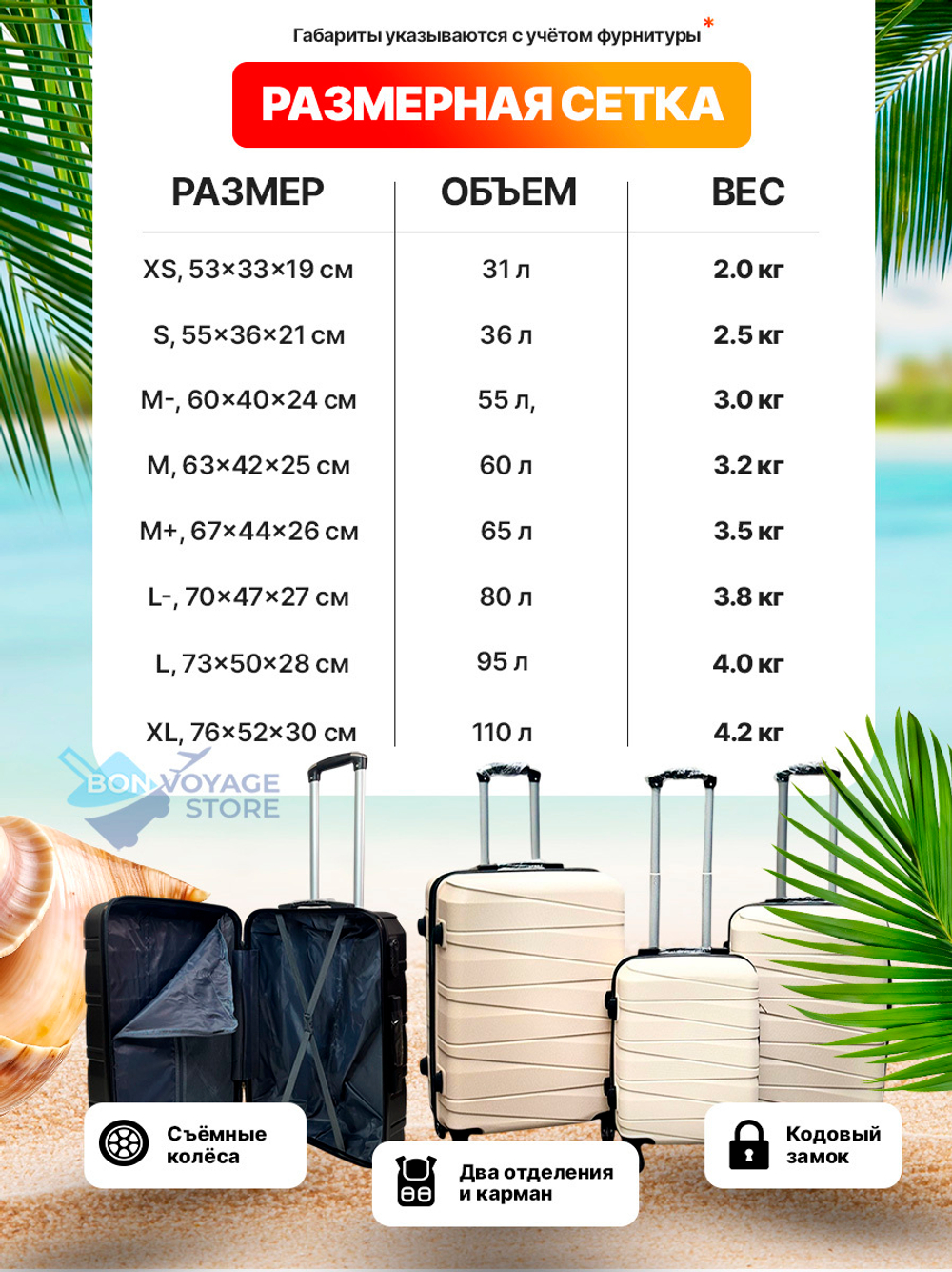 Средний чемодан Bon-Voyage Model Ten, Белый, M