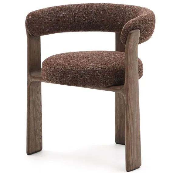 Стул Granite на 3 ножках из коричневого шенилла и массива ясеня в отделке орех