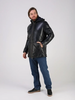 Куртка зимняя кожаная с капюшоном пуховик