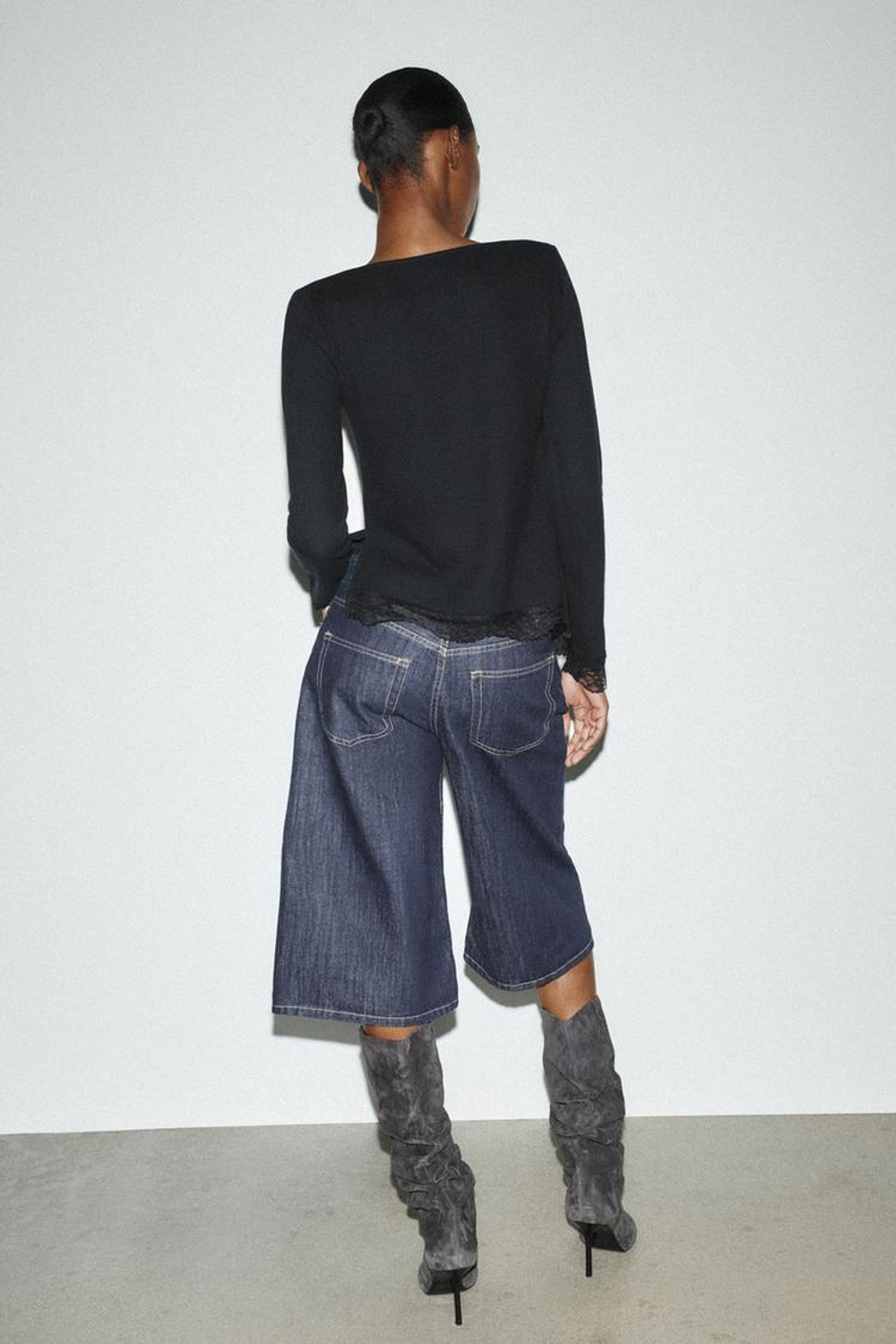 ZARA ТОП ИЗ МЯГКОГО КРУЖЕВА, ЧЕРНЫЙ