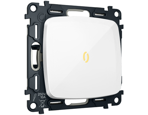 MO102030 Комплект механизма 1-кл проходного выключателя с подсветкой 3200K OMEGA Белый глянец QUANT (OP1020, VM105, G22Y)