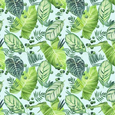 акварельные тропические листья на голубом