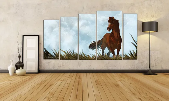 Модульная картина "Лошадь на фоне облаков"