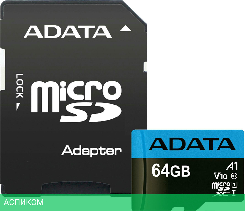 Карта памяти A-Data Premier microSDXC 64GB с адаптером (AUSDX64GUICL10A1-RA1)