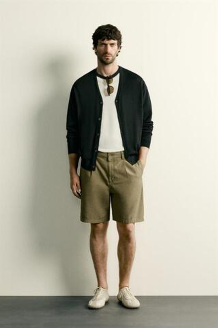 ZARA ШОРТЫ СО СКЛАДКАМИ REGULAR FIT, БЕЖЕВЫЙ
