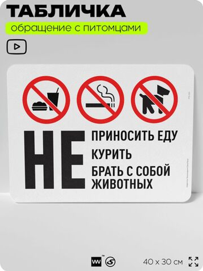 Табличка "Не приносить еду, не курить, не брать с собой животных" на дверь и забор, для двора, дома, подъезда, 40х30 см, Silver Plane x Айдентика Технолоджи