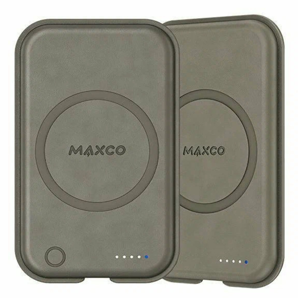 Внешний магнитный аккумулятор с беспроводной зарядкой Maxco Future Magnetic Two-Way, 5000 mAh, 15W, в коже Nappa, Серый