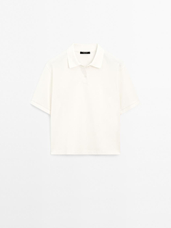 Massimo Dutti Свитер из мерсеризованного хлопка пике, кремовый