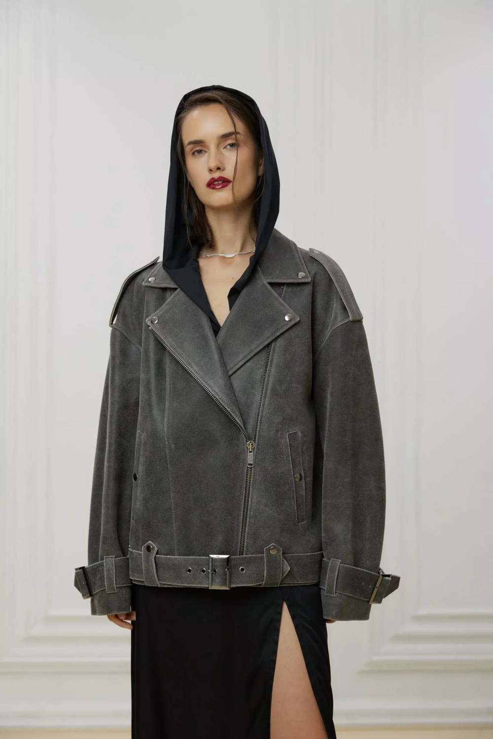 Косуха Oversize Vintage с ремешками, Серый