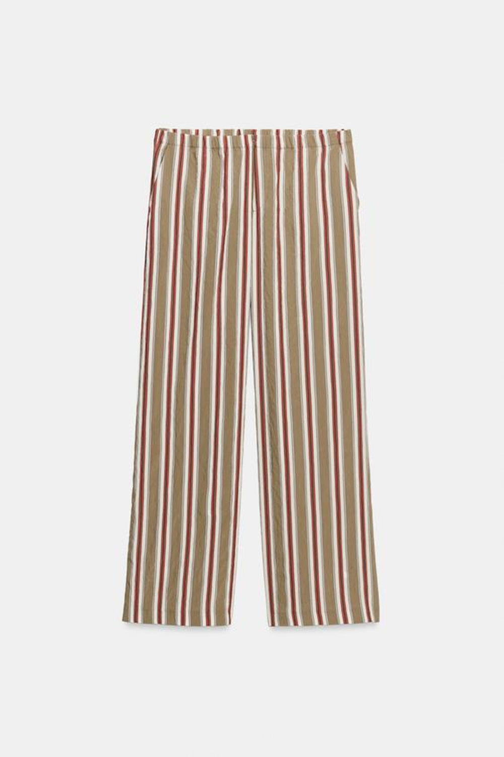 ZARA БРЮКИ-ПИЖАМА В ПОЛОСКУ, СВЕТЛО-КОРИЧНЕВЫЙ