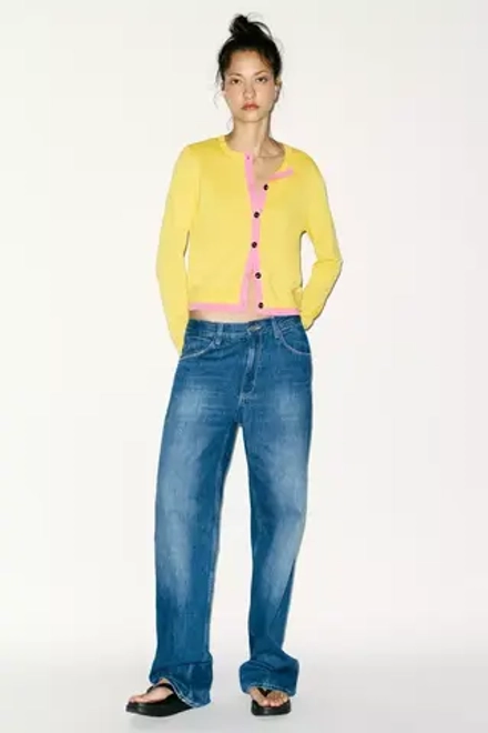 ZARA КАРДИГАН В СТИЛЕ КОЛОР-БЛОК, ЖЕЛТЫЙ