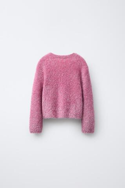 ZARA СВИТЕР ИЗ ВОРСИСТОГО ТРИКОТАЖА С БЛЁСТКАМИ, РОЗОВЫЙ