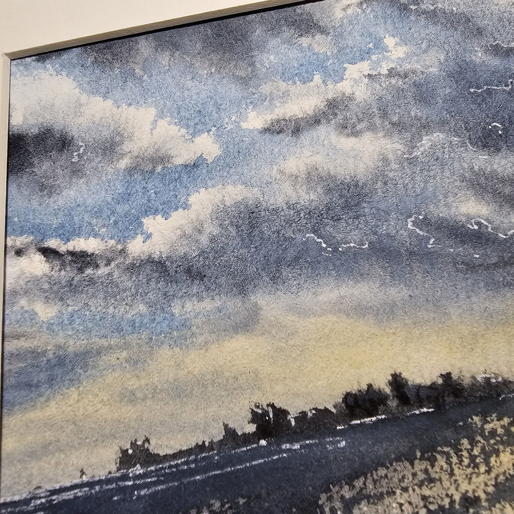 Картина акварельная авторская в паспарту 21х30 см на стену для интерьера "Город у воды"