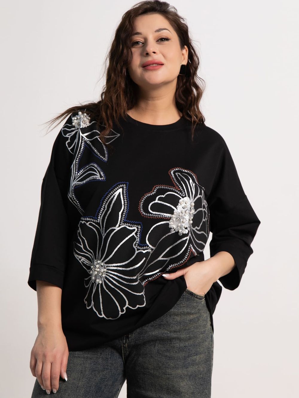 Блуза Цветочная рапсодия (черная) Б15311-18М LT Collection