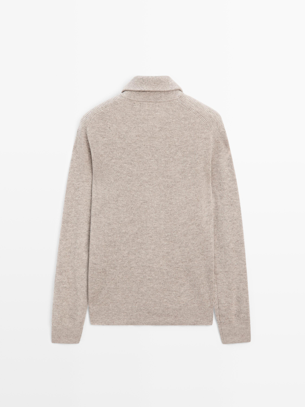 Massimo Dutti Вязаный свитер с воротником-стойкой на молнии, экрю