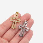 Подвеска "Крестик" с бейлом, фианиты, позолота, 32*20мм