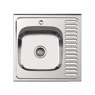 Мойка накладная 600х600 левая глянец + сифон