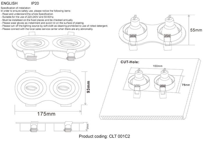 Встраиваемый светильник Crystal Lux CLT 001C2 WH