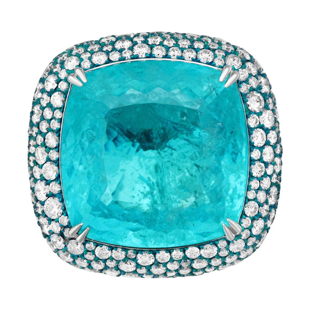 Кольцо с Турмалином Параиба и Бриллиантами, R0020-16/4