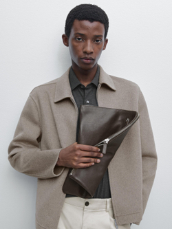 Massimo Dutti Сумка-клатч из кожи наппа, коричневый