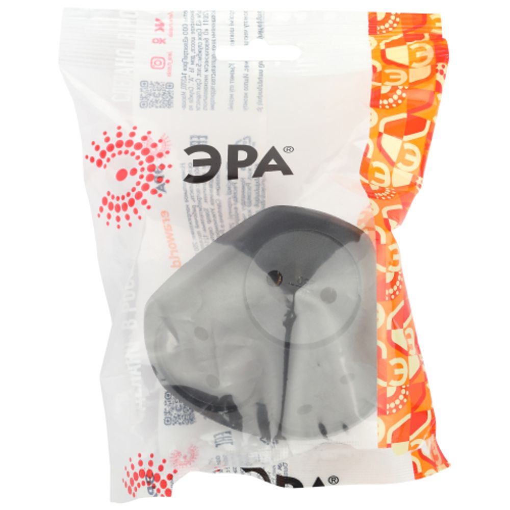 Разветвитель электрический ЭРА SPx-3-B на 3 розетки без заземления 10А черный