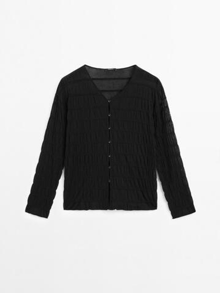 Massimo Dutti Кардиган со сборкой, черный