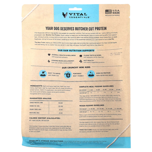 Vital Essentials, сублимированный сырой протеин, хрустящие мини-бобы, для собак, говяжий вкус, 708,7 г (25 унций)