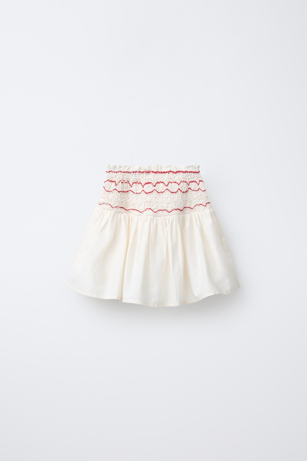 ZARA ЮБКА-ШОРТЫ С ВЫШИВКОЙ И ДЕТАЛЬЮ «ВИШНЯ», ЭКРЮ/КРАСНЫЙ