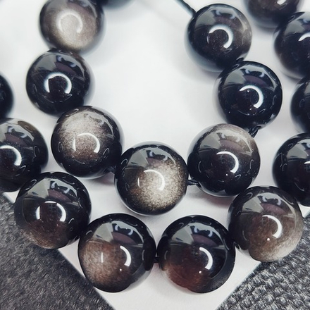 Обсидиан серебро, бусины высокое качество и полировка, р-р 10.2 - 10.3мм, штучно