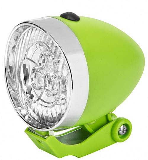 Фонарь передний на вилку JY-592 JING YI, 3 суперярких светодиода, 1 режим, серебр.-зелёный