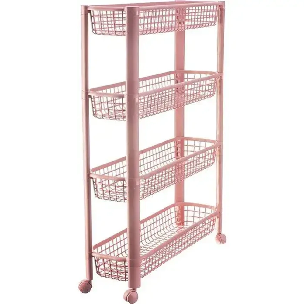 Полка узкая на колёсах (4 секции) чайная роза 0,788,585х0,18м