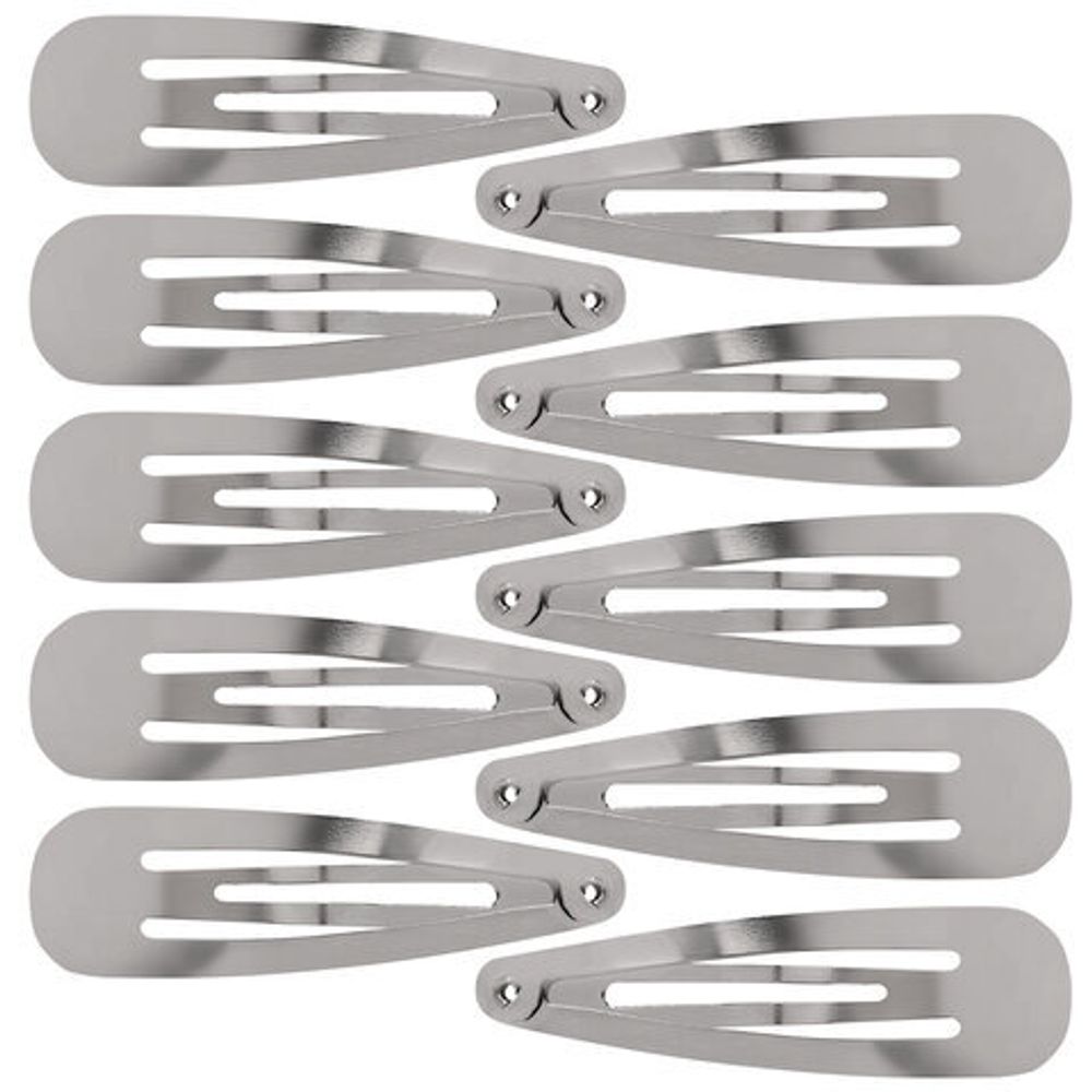 Заколки для волос НАБОР 10 шт., 5 см, клик-клак, глянцевый, серебристый, MONTE VITA, 457079