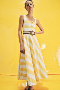 ZARA ПЛАТЬЕ МИДИ В ПОЛОСКУ С РЕМНЕМ, С ПРИНТОМ